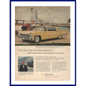 LINCOLN AUTOMOBILE Original 1959 Vintage Extra Large Color Print Advertisement - Dinner Key Coconut Grove Biscayne Bay Miami Beach Florida