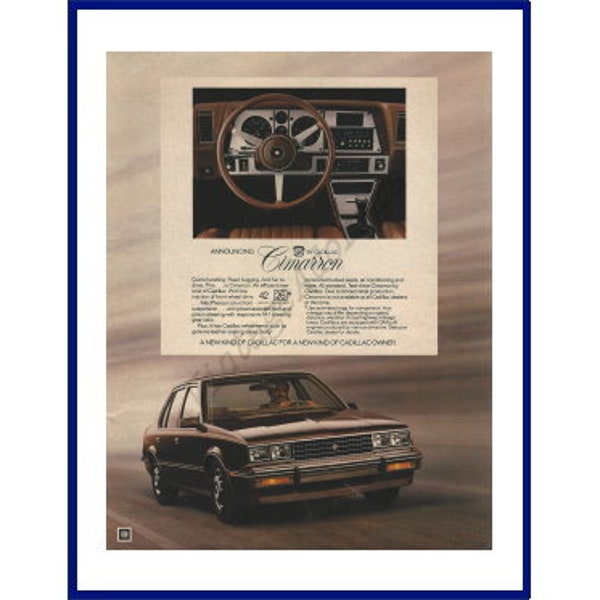 CADILLAC CIMARRON AUTOMOBILE Original 1981 vintage Extra Large Print Advertisement "Un nouveau type de Cadillac pour un nouveau type de propriétaire de Cadillac"