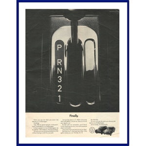 VOLKSWAGEN AUTOMOBILE Original 1968 Vintage Extra Large Black & White Print Advertisement &quot;Finally.&quot; Automatic Transmission VW Beetle Car