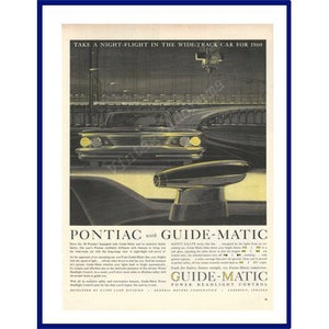PONTIAC AUTOMOBILES Original 1960 Vintage Schwarzweiß Druck Werbung &quot;Take A Night-Flight In The Wide-Track Car For 1960&quot;