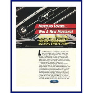 FORD MUSTANG GT Automobile Original 1991 Vintage Color Print Advertisement - &quot;Design The Next Mustang&quot; Contest