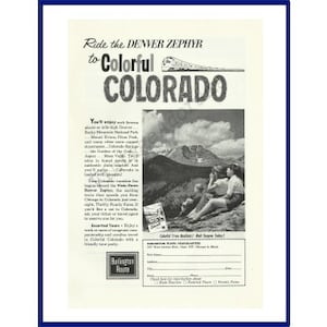 BURLINGTON RAILROAD Original 1961 Vintage Black & White Print Advertisement "Ride The Denver Zephyr To Colorful Colorado"; Vista-Dome Train
