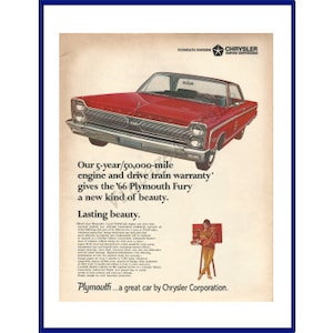 CHRYSLER PLYMOUTH Sport Fury Automobile Original 1966 Vintage Extra Large Print Advertising - Vermelho 2 portas Hardtop Car / Art Painting Theme