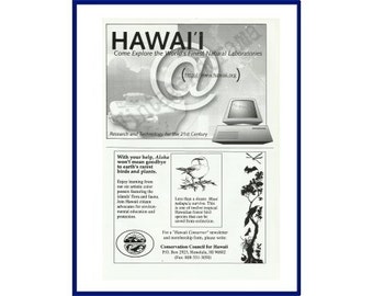 CONSERVATION COUNCIL for HAWAII Original 1995 Vintage Print Advertisement "Hawai'i Come Explore the World's Finest Natural Laboratories"