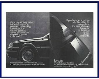 1988 Lincoln Continental Automobile Original 1987 Vintage Black & White Print Advertisement - Luxury Car