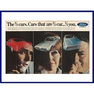 1967 1/2 FORD AUTOMOBILES Original 1967 Vintage Extra Large Print Ad - Half Year Models: Mustang Fastback 2+2, Mercury Cougar, Thunderbird