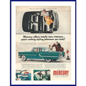 MERCURY AUTOMOBILES Original 1955 Vintage Extra Large Color Print Advertisement &quot; Mercury Offers Totally New Interiors&quot; Horse Theme
