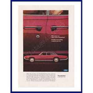 FORD THUNDERBIRD Automobile Original 1967 Vintage Color Print Advertisement - Red Center-Opening 4-Door Car (Suicide Doors)