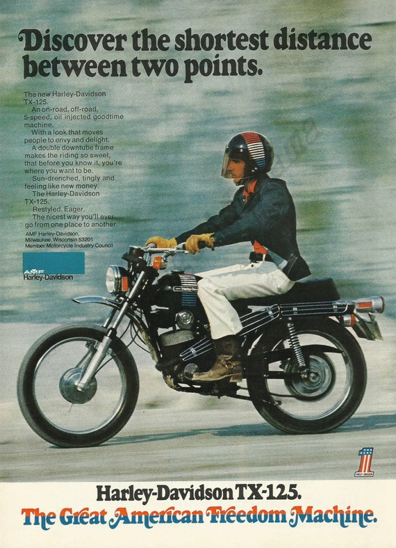 HARLEY-DAVIDSON TX-125 Motorrad Original 1972 Vintage Farbe Printwerbung Entdecken  Sie die kürzeste Entfernung zwischen zwei Punkten. - .de