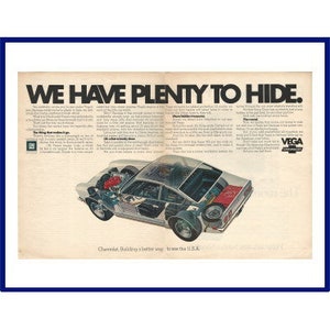 CHEVROLET VEGA Automobile Original 1971 Vintage Extra Large Color Print Anúncio &quot;Temos muito a esconder.&quot;