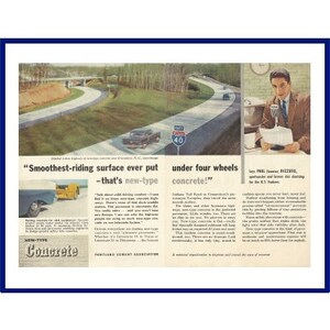 PORTLAND CEMENT ASSOCIATION Anuncio vintage original de 1964 "Superficie de conducción lisa jamás colocada debajo de cuatro whels - eso es concreto de nuevo tipo"