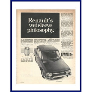 RENAULT 10 AUTOMOBILE Original 1968 Vintage Extra Large Black & White Print Advertisement - French Car &quot;Renault&#39;s wet sleeve philosophy.&quot;