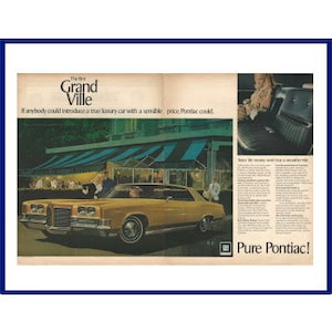 PONTIAC GRAND VILLE Automobile Original 1971 Vintage Extra Large Print Anúncio &quot;Se alguém pudesse apresentar um verdadeiro carro de luxo. . .&quot;