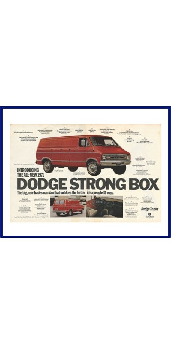 1971 DODGE TRADESMAN VAN Original 1970 Vintage Extra Large Color Print Advertisement "Introducing The All-New 1971 Dodge Strong Box" Red Van