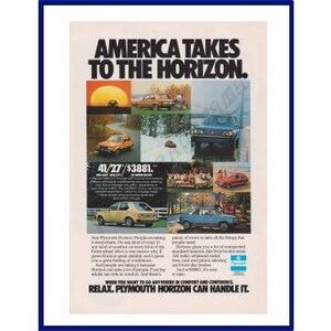 PLYMOUTH HORIZON Automobile Original 1978 Vintage Color Print Advertisement - &quot;American Takes To The Horizon.&quot;