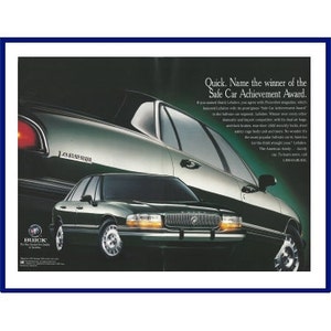 BUICK LESABRE AUTOMOBILE Original 1995 Vintage Color Print Ad - Green Car &quot;Quick. Name The Winner Of The Safe Car Achievement Award.&quot;