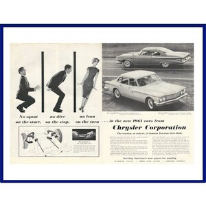 CHRYSLER AUTOMOBILES Original 1961 Vintage Extra Große Doppelseitige Schwarzweiß Druck Werbung - Plymouth * Lancer