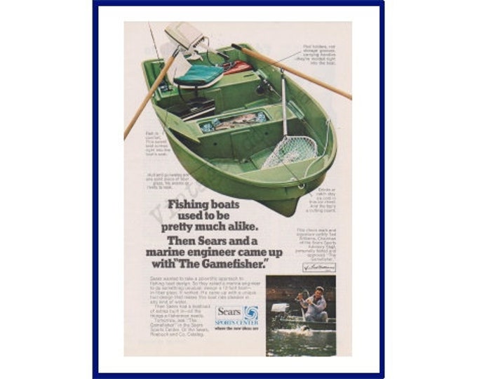 SEARS "the Gamefisher" Boat Original 1970 Vintage Color Print