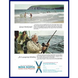 NOVA SCOTIA CANADA Original 1967 Vintage Color Print Advertisement &#39;Come &quot;Down East&quot; For A Seagoing Vacation&#39;