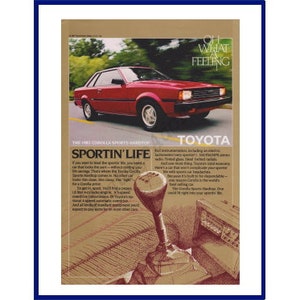 TOYOTA COROLLA Sports Hardtop Automobile Original 1982 Vintage Color Print Advertisement &quot;Oh What A Feeling!&quot; Red 2-Door Car