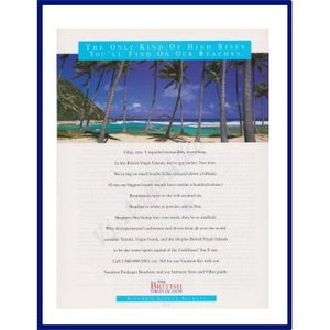 BRITISH VIRGIN ISLANDS Travel & Turismo Original 2000 Vintage Print Anuncio "El único tipo de altas alturas que encontrará en nuestras playas."