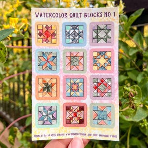 Square Quilt Block Sticker Sheet, Set of 12 Mini Stickers, Durable Waterproof and Weatherproof Vinyl