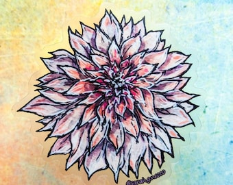 Cafe au Lait Dahlia Flower, Clear Vinyl Sticker- Watercolor painting of a beautiful dahlia bloom, die-cut waterproof 3 inch sticker