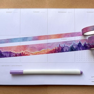 Set of 2 Sunset Mountains Washi Tape, Size 2.5cm / 1cm Wide by 10m Long