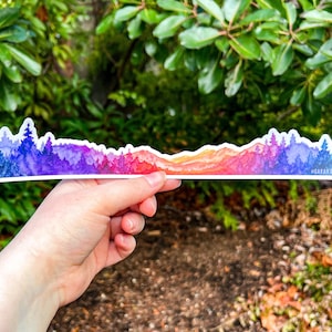 Sunset Mountains Landscape Wrap Sticker, 2"x11" Clear Vinyl Die Cut Sticker, Waterproof and Dishwasher Safe