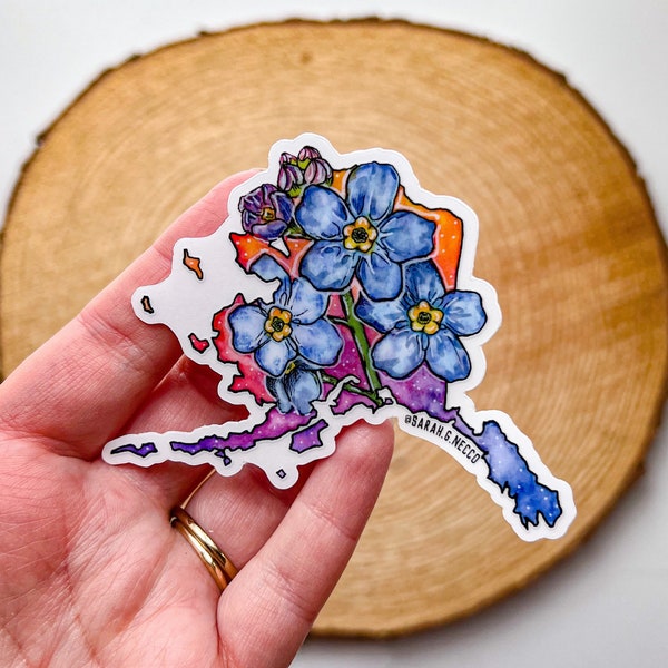 Alaska State Flower Forget Me Nots, Clear 3" Vinyl Die-Cut Sticker, Waterproof & Dishwasher Safe