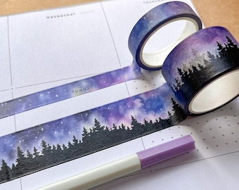 Set of 2 Treescape & Galaxy Washi Tape, Roll Size 2.5cm/1cm Wide by 5m Long