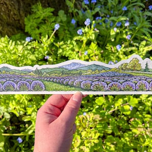 Lavender Fields Landscape Wrap Sticker, 2&quot;x11&quot; Clear Vinyl Die Cut Sticker, Waterproof and Dishwasher Safe