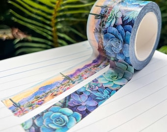 Desert Bloom & Succulents Set, Premium Washi Tape, Roll Size 2cm Wide by 10m Long