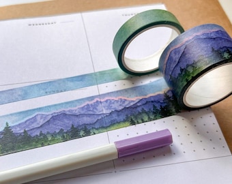 Set of 2 Northwest Landscape Washi Tape, Size 2.5cm and 1cm Wide by 5m Long, Watercolor Art