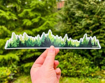 Evergreen Treescape Wrap Sticker, 2"x10" Clear Vinyl Die Cut Sticker, Waterproof and Dishwasher Safe
