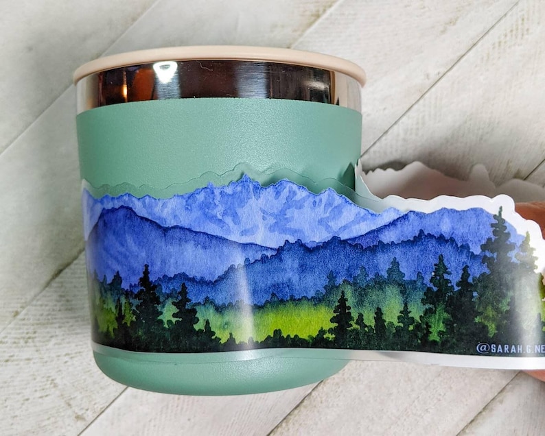 Northwest Landscape Wrap Sticker, 2"x8" Clear Vinyl Die Cut Sticker, Waterproof and Dishwasher Safe image 4