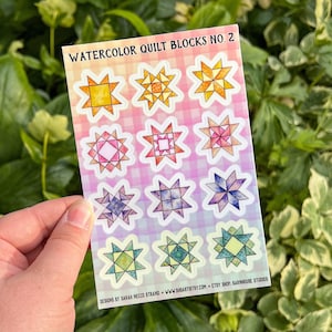 Rainbow Quilt Block Sticker Sheet, Set of 12 Mini Stickers, Durable Waterproof and Weatherproof Vinyl