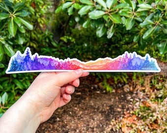 Sunset Mountains Landscape Wrap Sticker, 2"x11" Clear Vinyl Die Cut Sticker, Waterproof and Dishwasher Safe