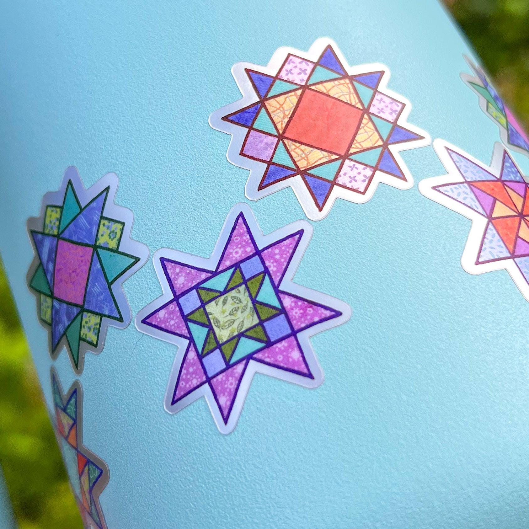 Set of 5 Quilt Block Stickers, Series 3, Small 1.2" Matte Holographic Die-Cut Vinyl, Waterproof