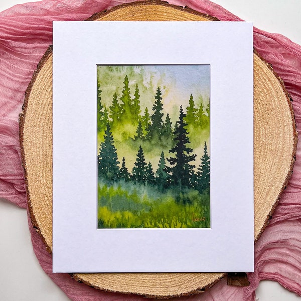 Evergreen Forest, Watercolor Fine Art Print, 5"x7" Print for 8"x10" Frame