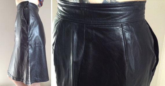 Vintage 1980s Black Leather Pencil Skirt - Small - image 4