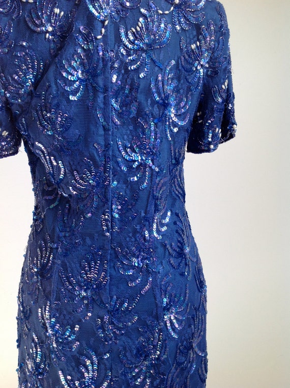 1920s design Art Deco Blue Sequin Cocktail Dress - image 5