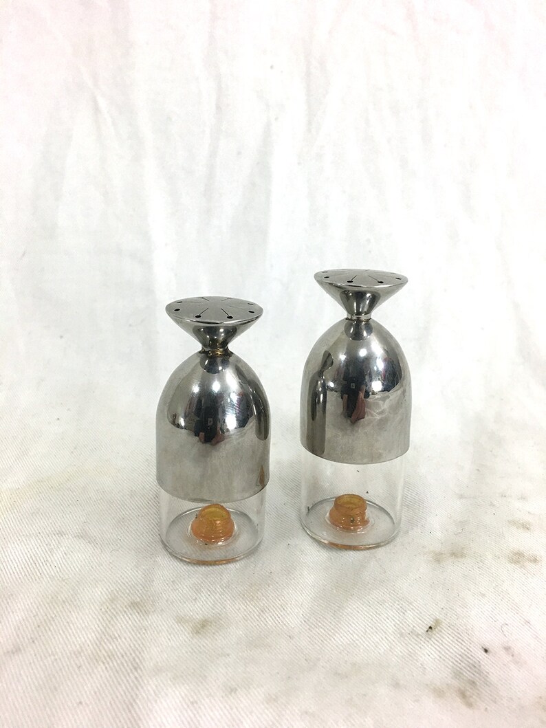 Chrome and Plastic Mid Century Salt and Pepper Shakers Etsy