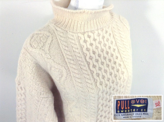 Vintage Beige Hand-knit 100% Aran Wool (Fisherman… - image 5