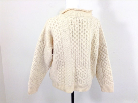 Vintage Beige Hand-knit 100% Aran Wool (Fisherman… - image 4