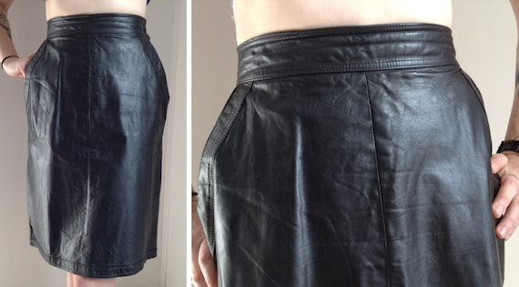 Vintage 1980s Black Leather Pencil Skirt - Small - image 1