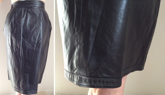 Vintage 1980s Black Leather Pencil Skirt - Small - image 3