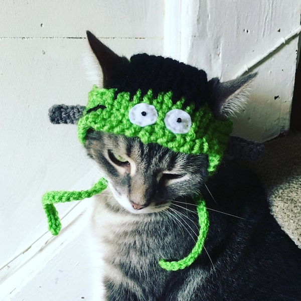 Frankenstein cat hat, Halloween cat hat, Frankenstein hat, hat for cats and small dogs, cat accessories, hat for cats