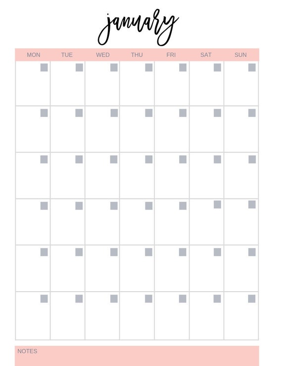 blank printable calendar fill in the dates notes section pdf blush pink blank printable calendar