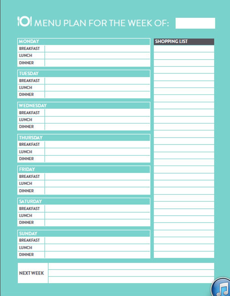 Menu Developing Printable - Supper Planner Grocery Listing picture about Menu Planning Printable known as Menu Designing Printable - Dinner Planner Grocery Checklist